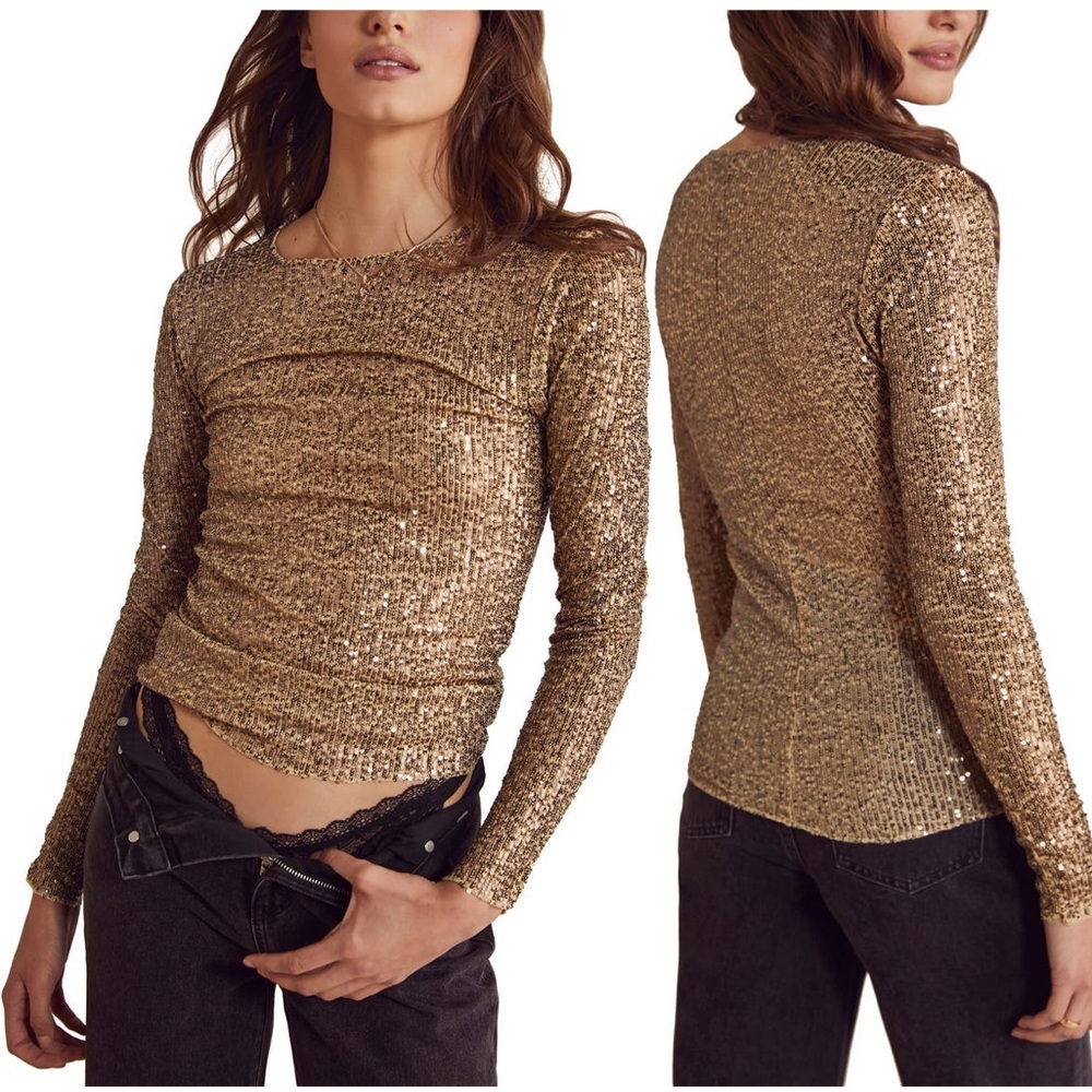 Free People Gold Rush Sequin Top